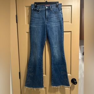 Lucky Brand Dark Blue High-Rise  Flared Jeans with Rhinestone Detail size 10R